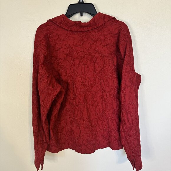 Womens Jacket Coldwater Creek Red Paisley Textured Button Up 1X Cotton Blend - Picture 4 of 8
